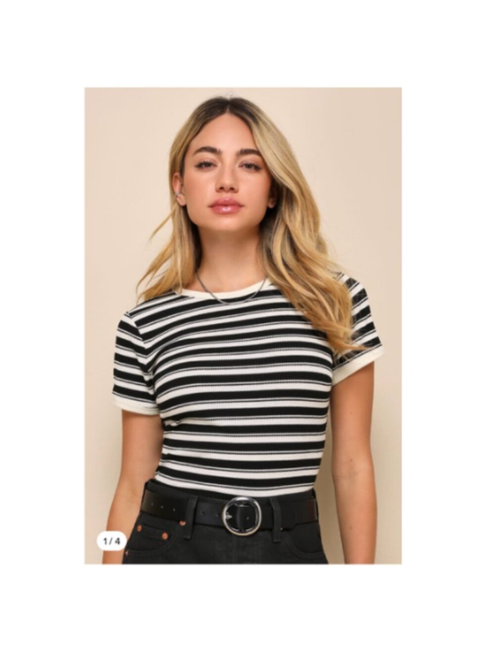 My Favorite Look Ivory and Black Striped Crew Neck Baby Tee